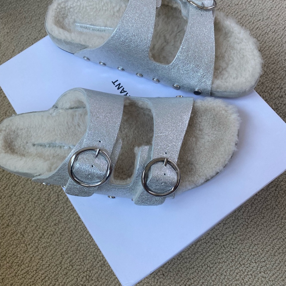 Isabel Marant Lennyo leather and sherling sandal - Picture 3 of 7